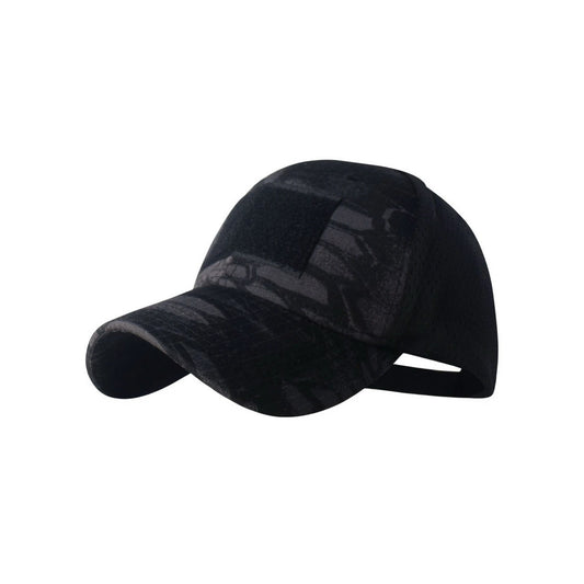 Camo Baseball Cap | Dark Woodland Print with Hook-and-Loop Patch – Black & Grey