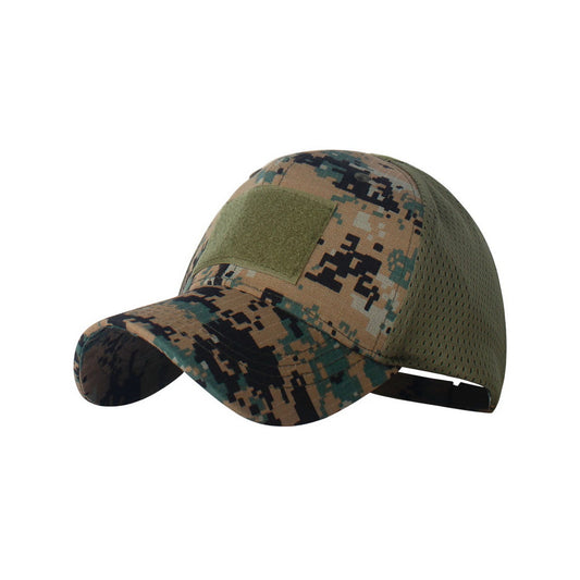 Camo Baseball Cap | Navy Digital Print with Hook-and-Loop Patch – Beige & Green