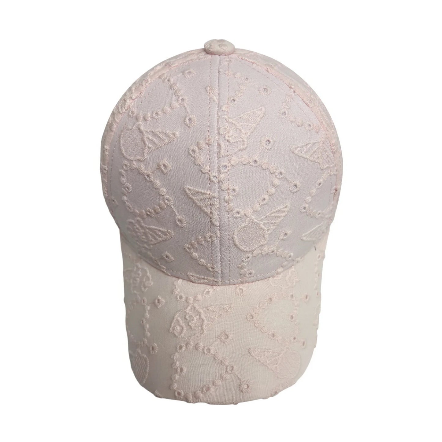 Patterned Baseball Cap | Kids Embroidered Heart Pattern - Light Pink
