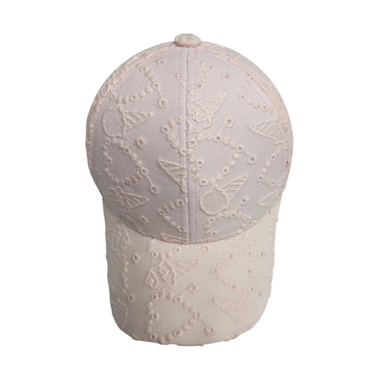 Patterned Baseball Cap | Kids Embroidered Heart Pattern - Light Pink