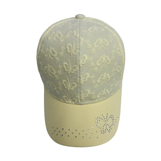 Patterned Baseball Cap | Kids Bow Embroidery - Light Yellow