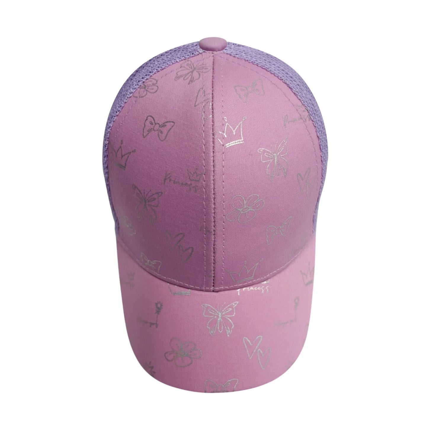 Patterned Baseball Cap | Kids Butterfly Print Mesh Back - Pink