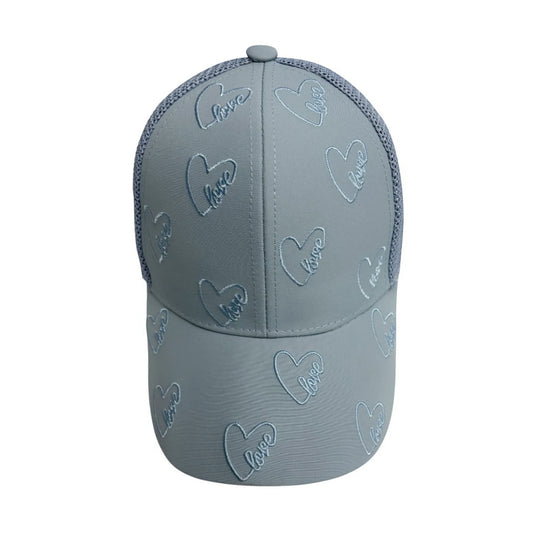 Patterned Baseball Cap | Kids Heart Embroidery Pattern - Light Blue
