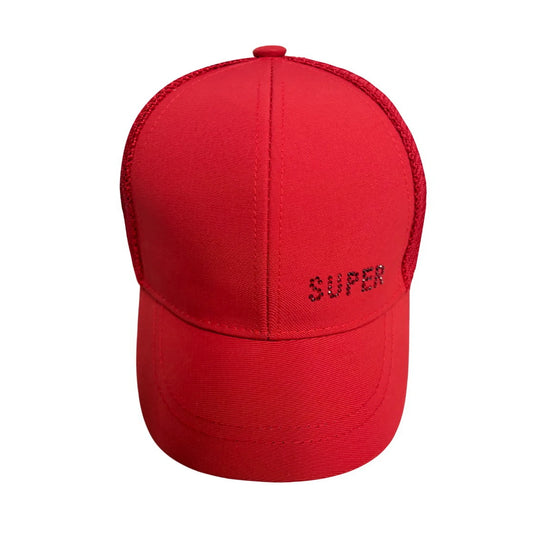 Patterned Baseball Cap | Kids Rhinestone Letter Design - Red