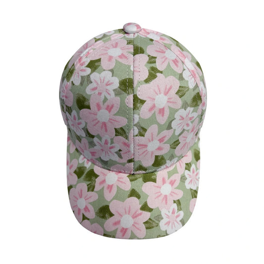 Patterned Baseball Cap | Kids Daisy Floral Print - Green
