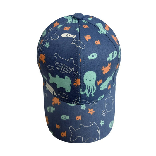 Patterned Baseball Cap | Kids Ocean Animal Print - Blue