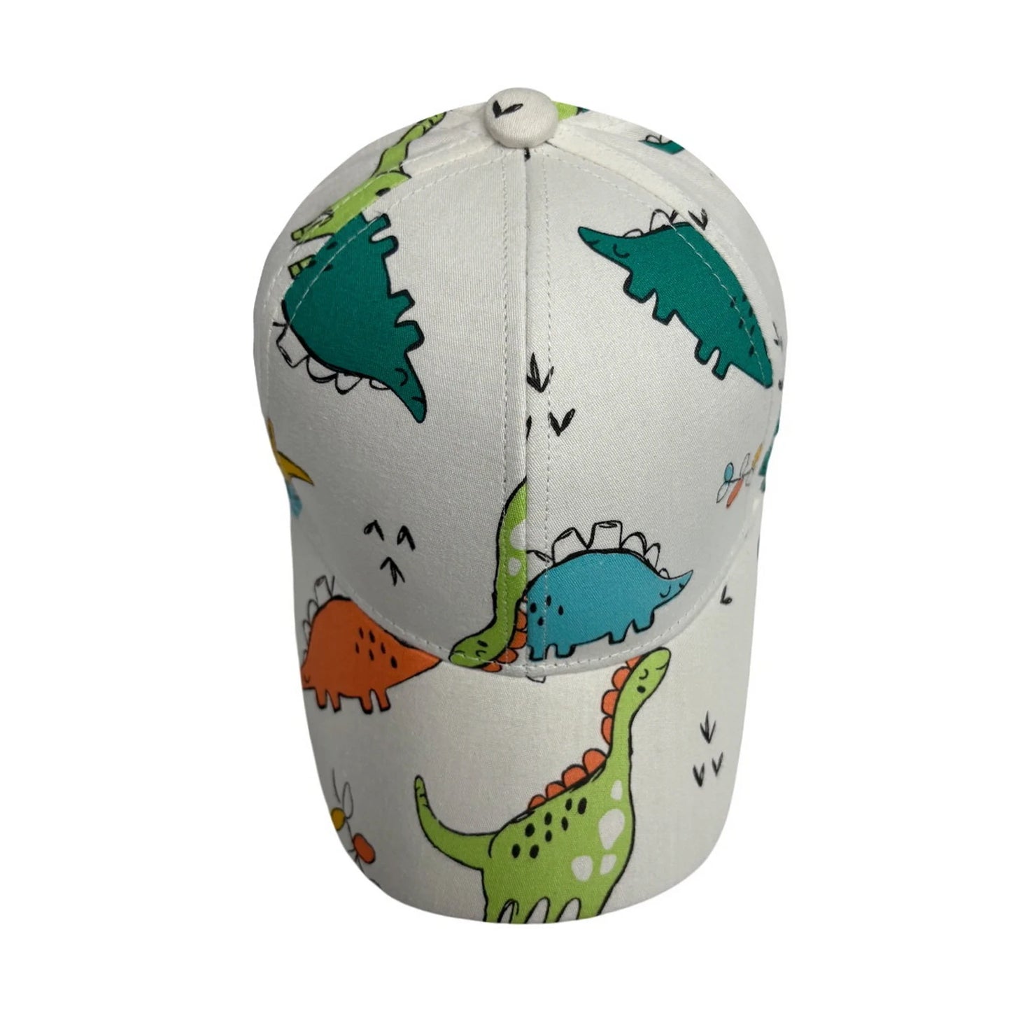 Patterned Baseball Cap | Kids Dinosaur Cartoon Print - White