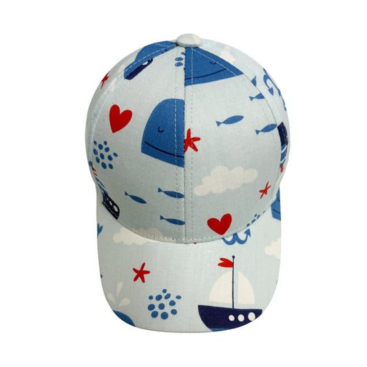 Patterned Baseball Cap | Kids Ocean Pattern Print - Light Blue
