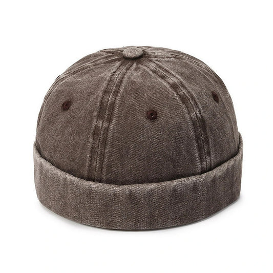 Fashion Hat | Rolled Brim Vintage Washed Denim – Brown