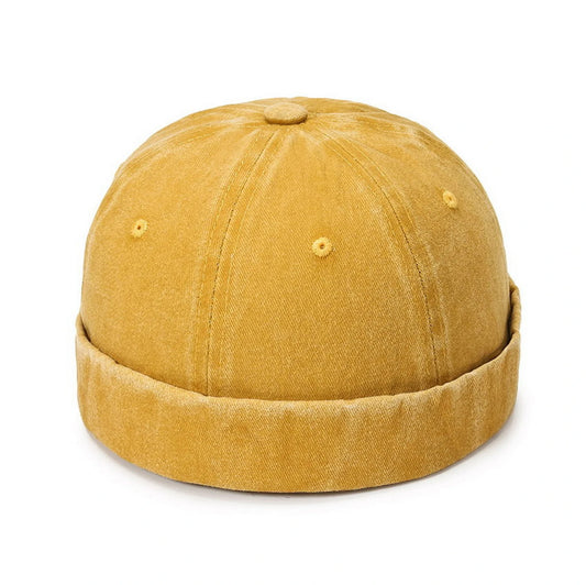Fashion Hat | Rolled Brim Vintage Washed Denim – Mustard