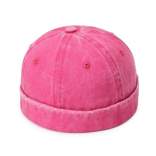 Fashion Hat | Rolled Brim Vintage Washed Denim – Hot Pink