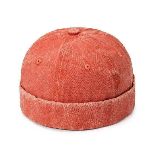 Fashion Hat | Rolled Brim Vintage Washed Denim – Brick Red