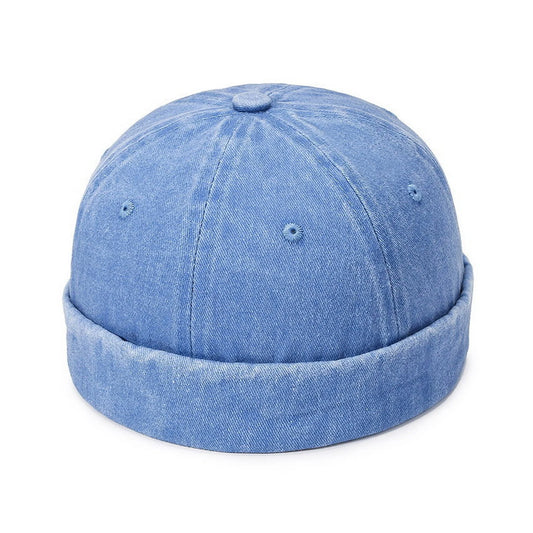 Fashion Hat | Rolled Brim Vintage Washed Denim – Light Blue