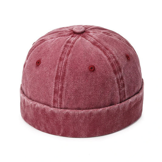 Fashion Hat | Rolled Brim Vintage Washed Denim – Burgundy