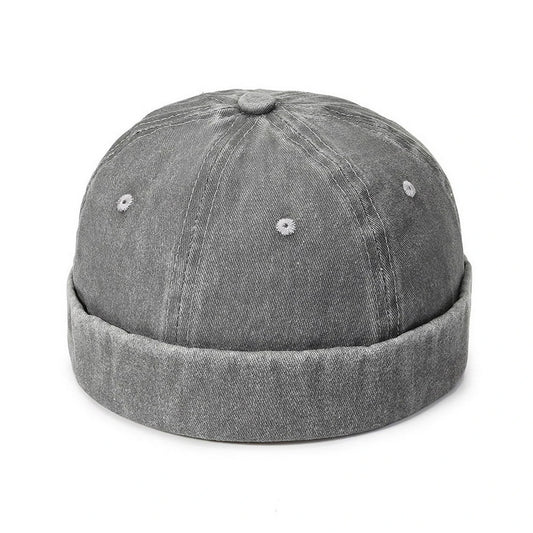 Fashion Hat | Rolled Brim Vintage Washed Denim – Light Grey