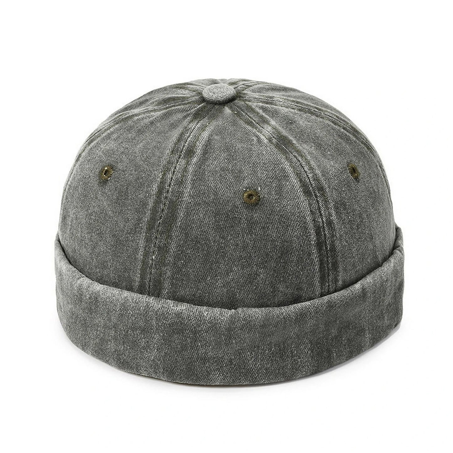Fashion Hat | Rolled Brim Vintage Washed Denim – Olive Grey