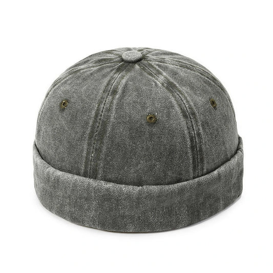 Fashion Hat | Rolled Brim Vintage Washed Denim – Olive Grey