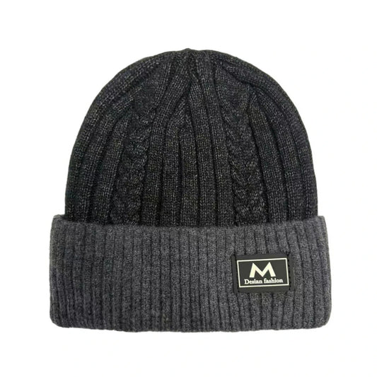 Ski Hat | Colour Block Turn-Up Knit Style – Dark Grey & Grey