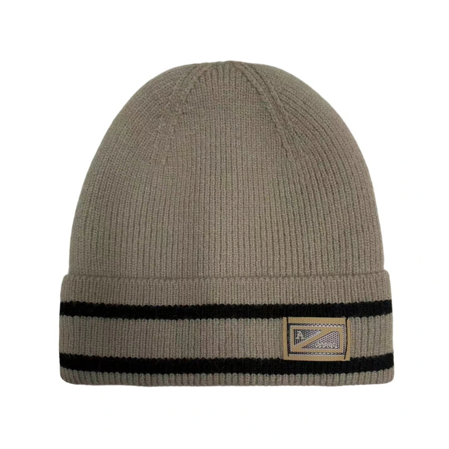 Ski Hat | Contrast Stripe Cuff Detail – Khaki & Black