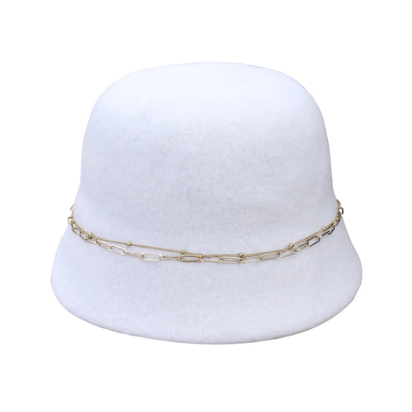 Fashion Hat | Double Layer Gold Chain – White