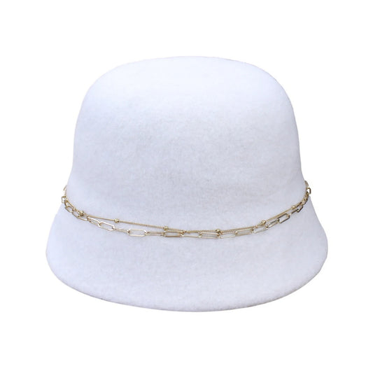 Fashion Hat | Double Layer Gold Chain – White