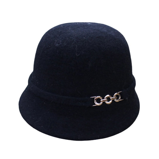 Fashion Hat | Gold Chain Buckle Detail – Black