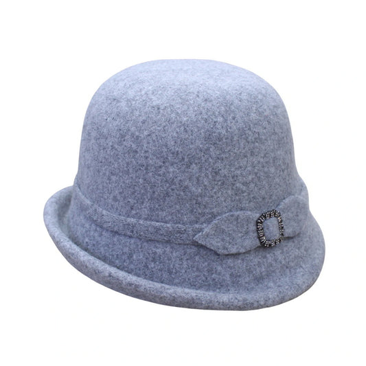 Fashion Hat | Rhinestone Square Buckle Detail – Grey