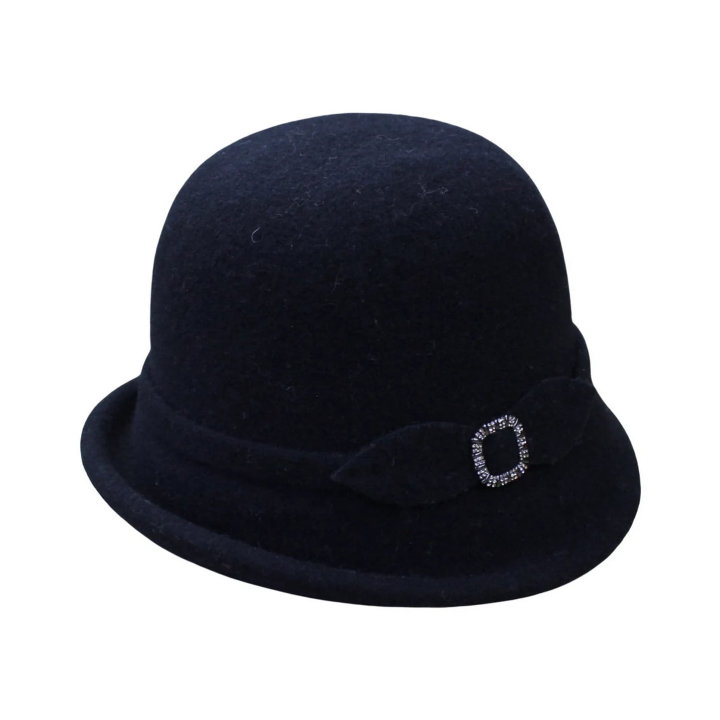 Fashion Hat | Rhinestone Square Buckle Detail – Black