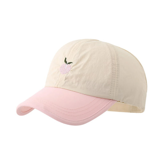Patterned Baseball Cap | Kids Peach Embroidery - Cream & Pink