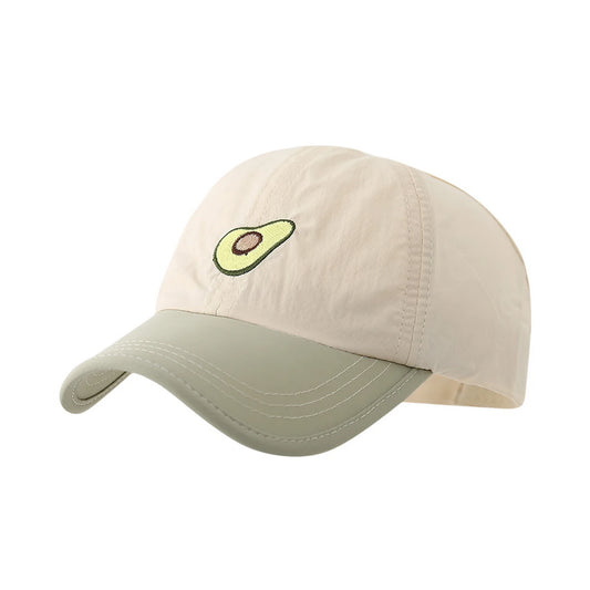 Patterned Baseball Cap | Kids Avocado Embroidery - Cream & Green