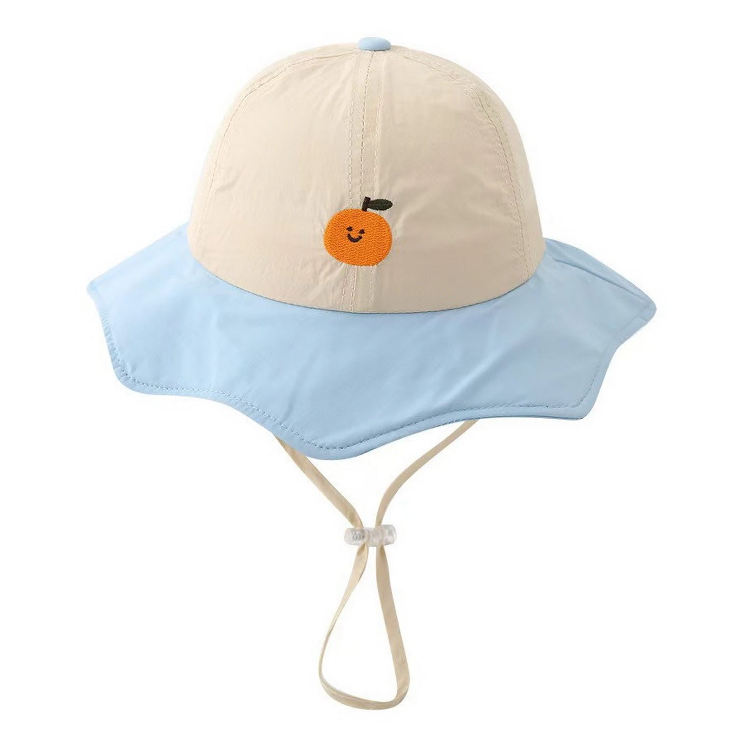 Patterned Bucket Hat | Kids Sun Flap Orange Embroidery – Cream & Blue