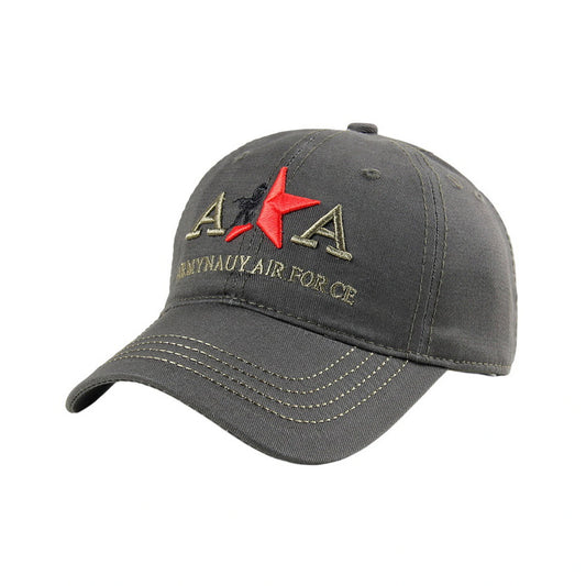 Camo Baseball Cap | AKA Red Star Patch with Gold Stitching – Dark Grey