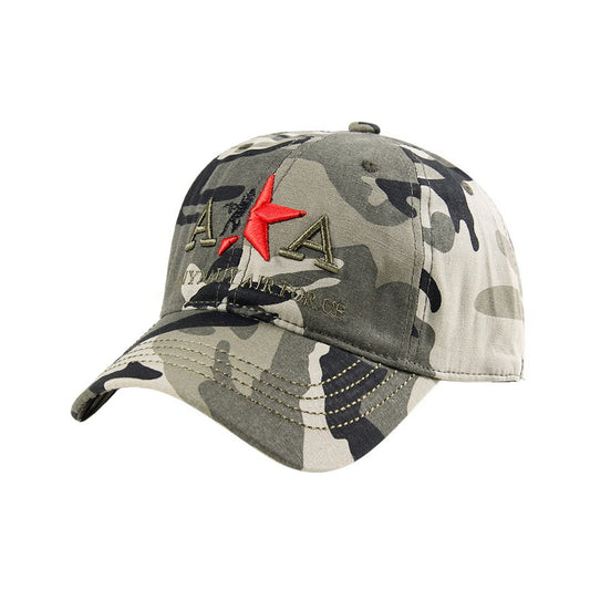 Camo Baseball Cap | AKA Red Star Patch with Gold Stitching – Grey & Black
