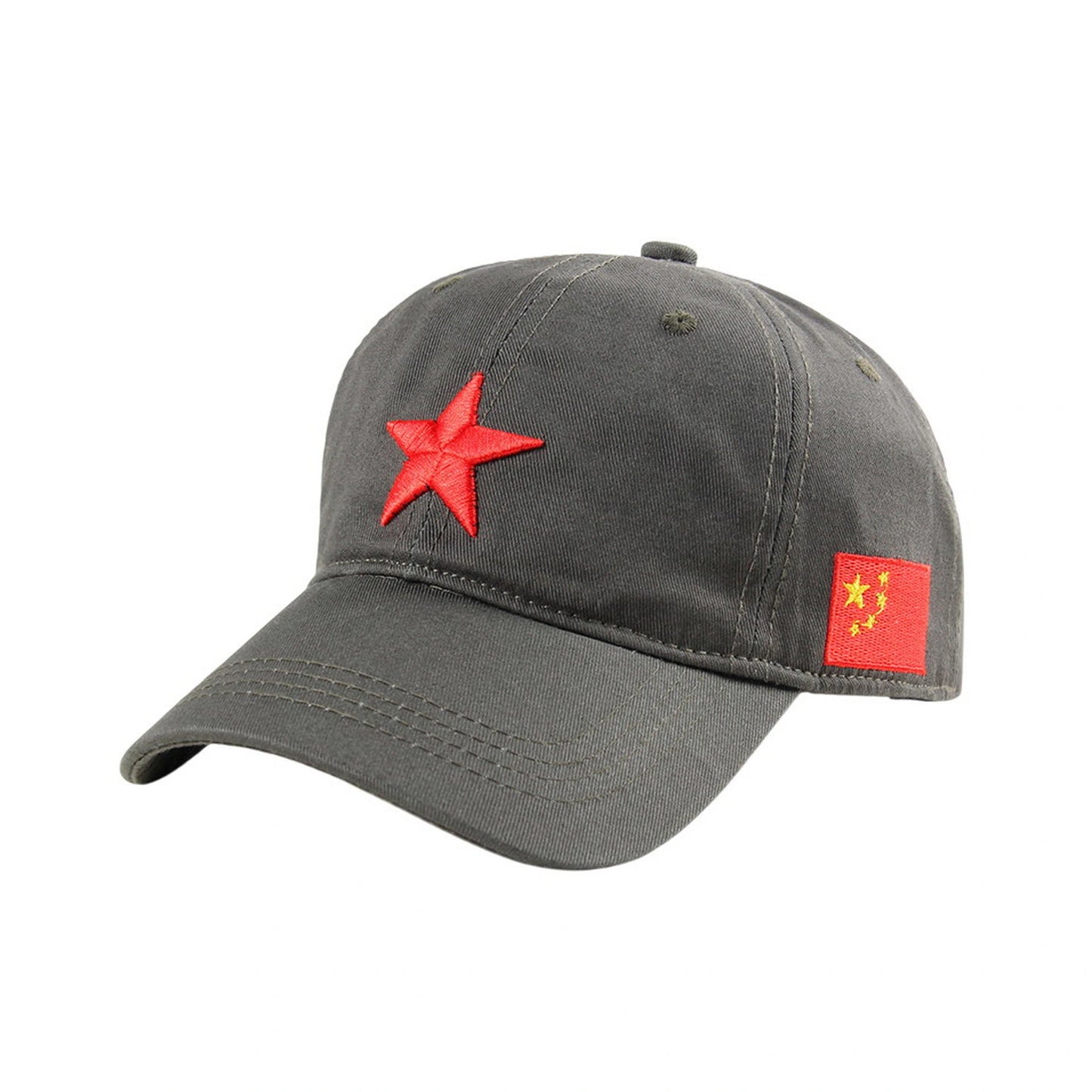 Camo Baseball Cap | Red Star & Chinese Flag Patches – Dark Grey