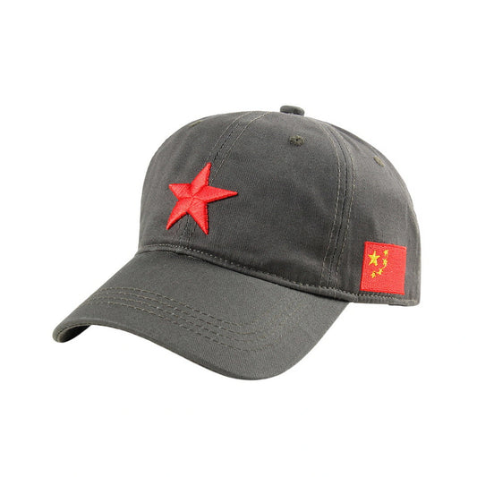 Camo Baseball Cap | Red Star & Chinese Flag Patches – Dark Grey