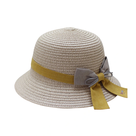 Short Brim Straw Hat | Kids Two Tone Bow – Cream