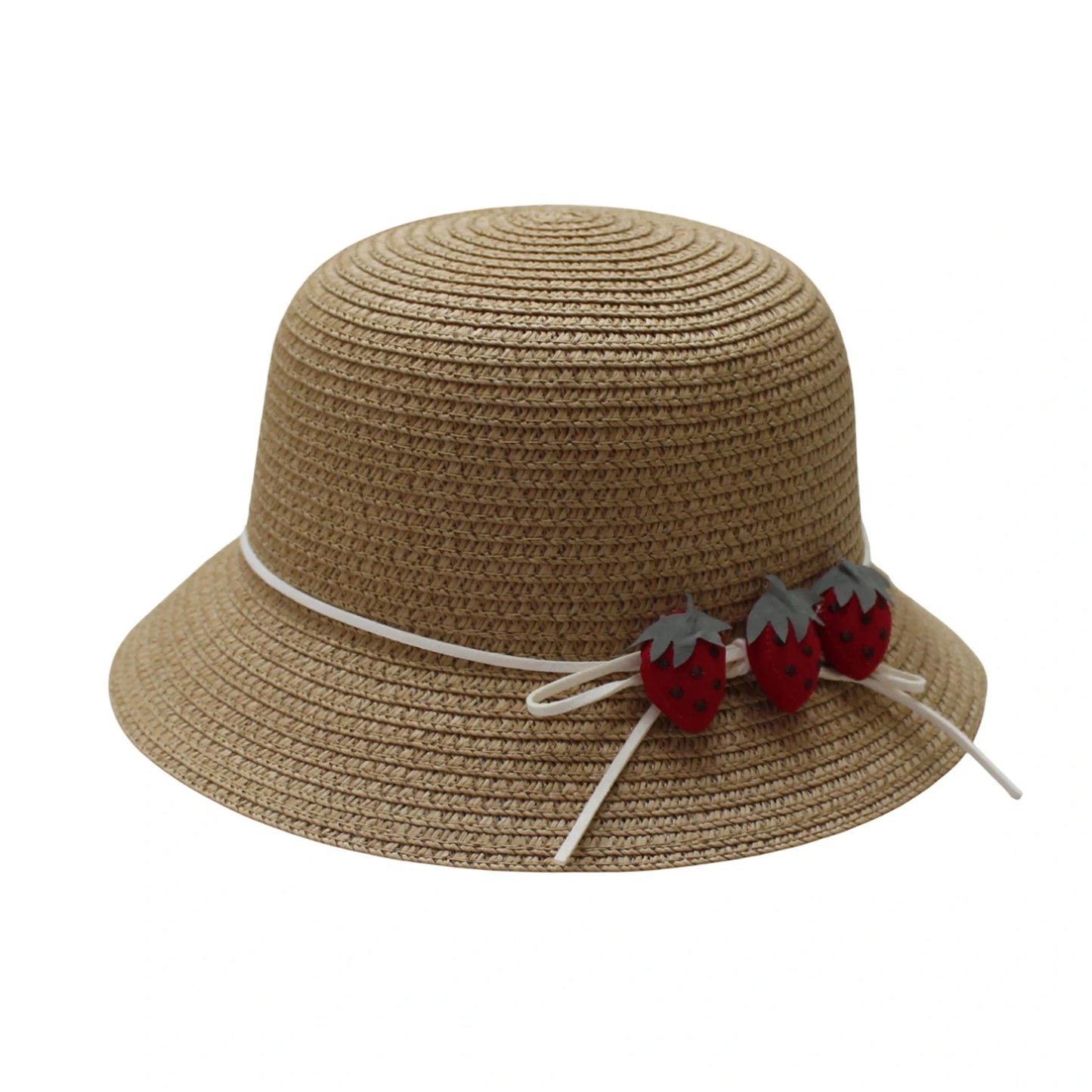 Short Brim Straw Hat | Kids Strawberry Charm – Natural