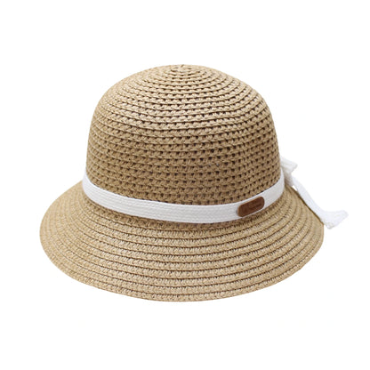 Short Brim Straw Hat | Kids White Ribbon Bow – Natural