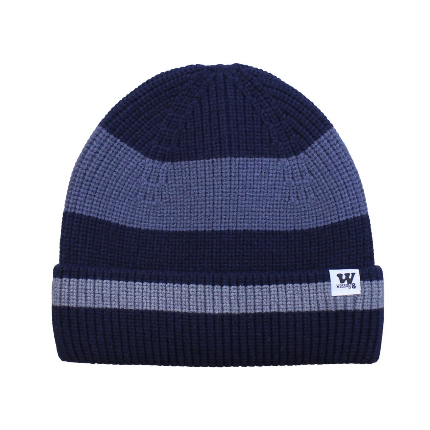 Ski Hat | Colour Block Ribbed Knit Stripe Detail – Navy & Grey