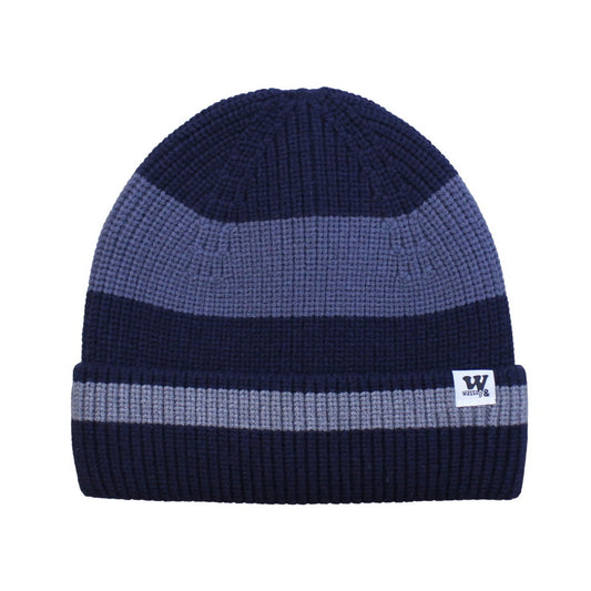 Ski Hat | Colour Block Ribbed Knit Stripe Detail – Navy & Grey