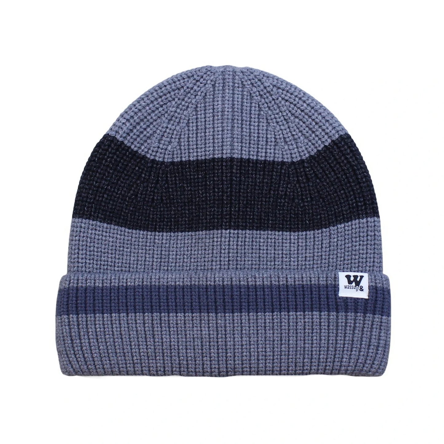 Ski Hat | Colour Block Ribbed Knit Stripe Detail – Light Grey & Navy
