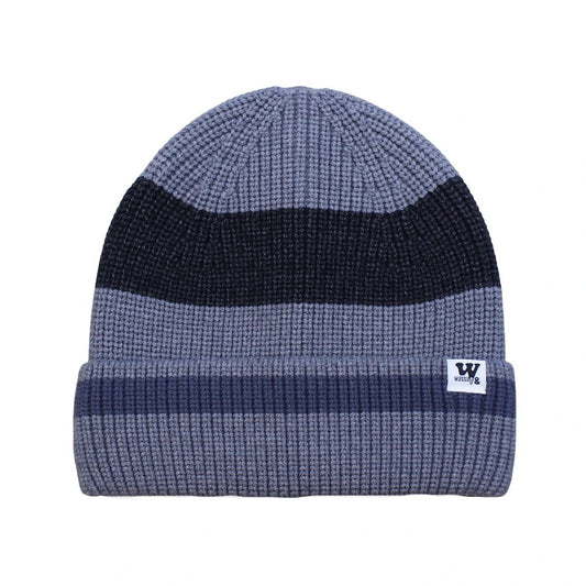 Ski Hat | Colour Block Ribbed Knit Stripe Detail – Light Grey & Navy