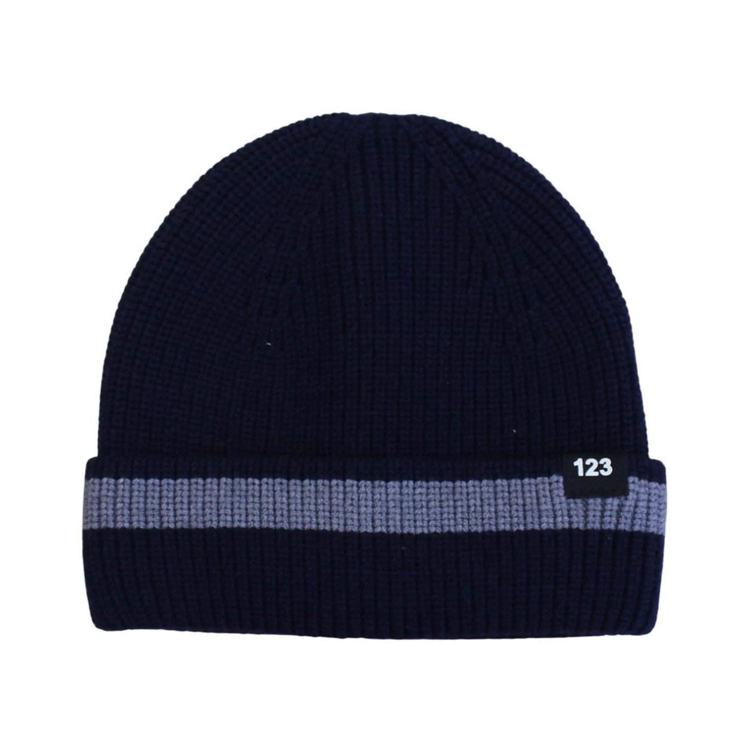 Ski Hat | Minimal Ribbed Knit Stripe Accent – Navy & Grey