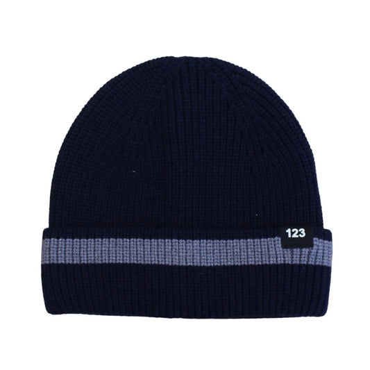 Ski Hat | Minimal Ribbed Knit Stripe Accent – Navy & Grey