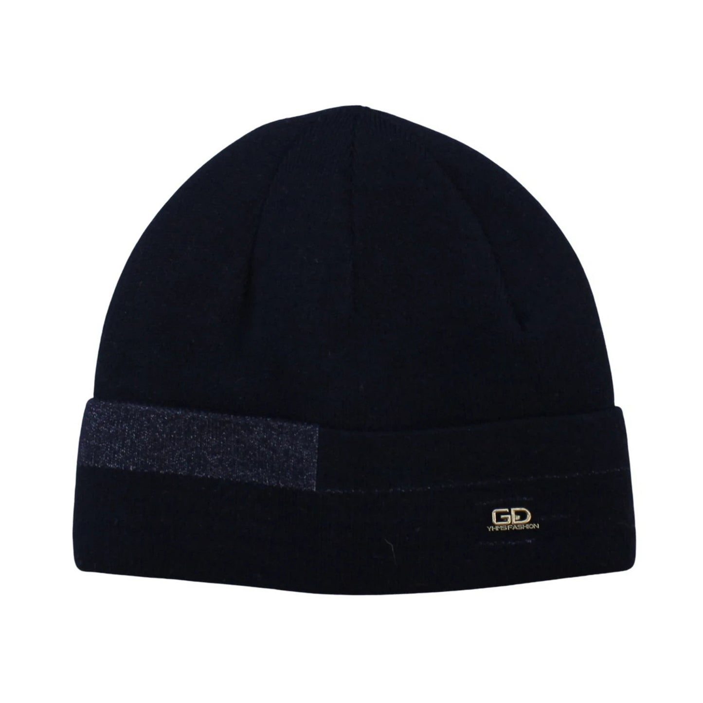 Ski Hat | Contrast Stripe Knit Cuffed Style – Black & Dark Grey