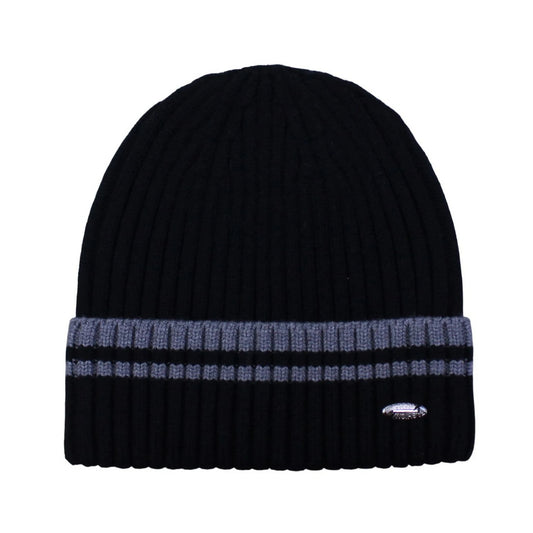 Ski Hat | Ribbed Knit Cuffed Style – Black & Light Grey