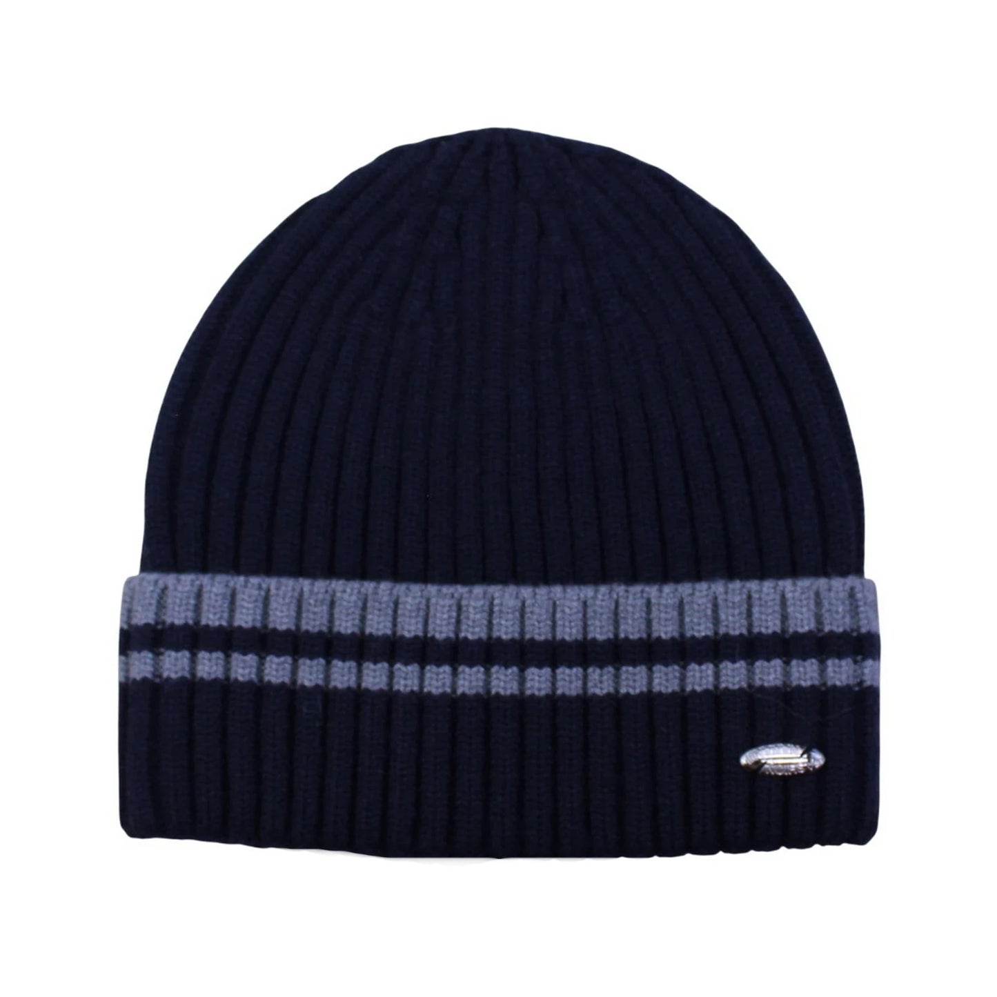 Ski Hat | Ribbed Knit Cuffed Style – Navy & Light Grey