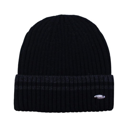 Ski Hat | Ribbed Knit Cuffed Style – Black & Dark Grey