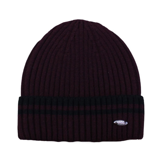 Ski Hat | Ribbed Knit Cuffed Style – Burgundy & Black