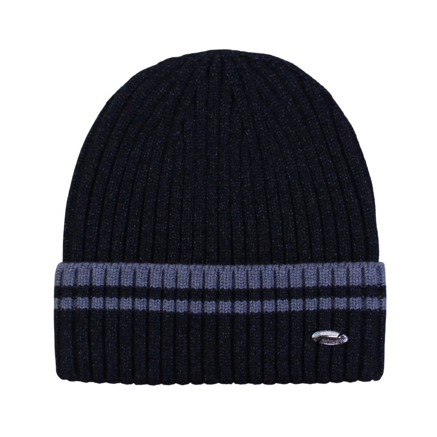 Ski Hat | Ribbed Knit Cuffed Style – Dark Grey & Light Grey